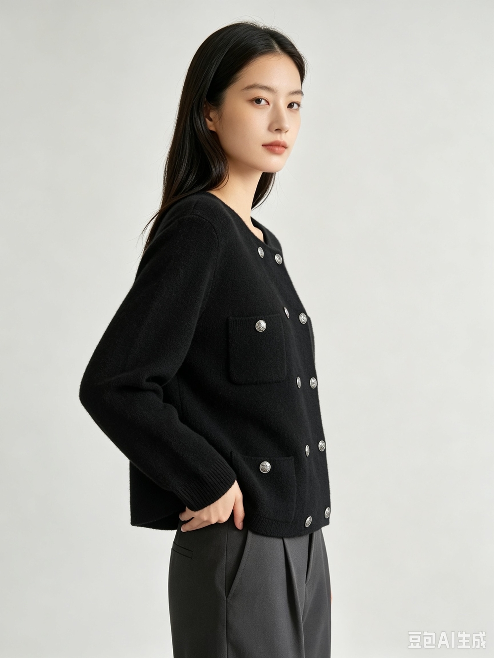 Chanel Black Double-Breasted Knit Jacket - Picture 6 of 12